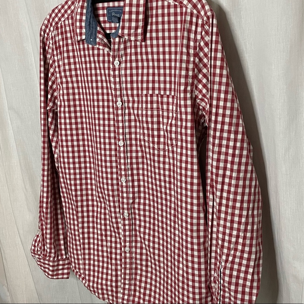 Bass Red & White Checked 100% Cotton Button-Up Long Sleeve Shirt RN 69426 - Picture 5 of 14